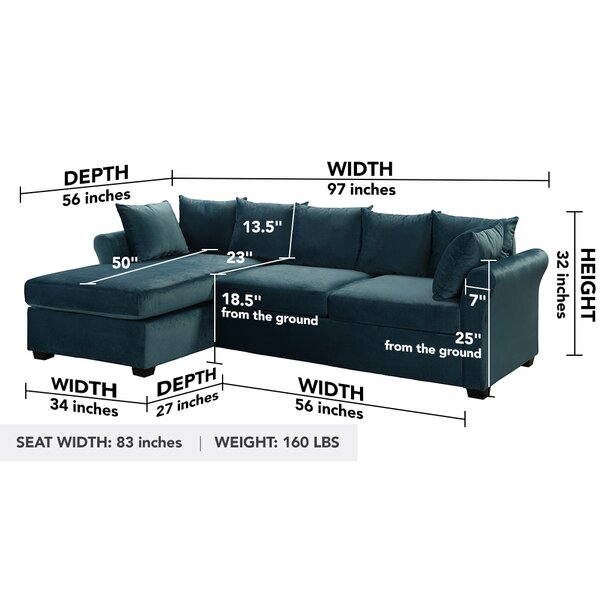 Sanders 96" Wide Velvet Left Hand Facing Sofa and Chaise