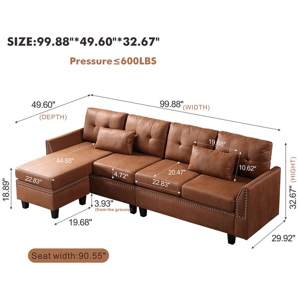 Dedric 99.88" Wide Faux Leather Reversible Sofa & Chaise