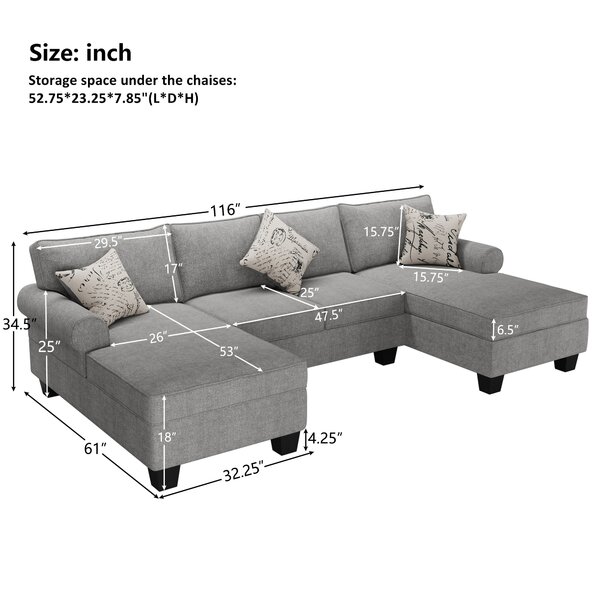 116" Wide Left Hand Facing Modular Sofa & Chaise